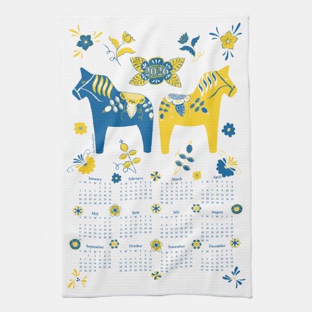 Svenska Fullt Dala Horse År 2026 Kökshandduk (Vertikal)