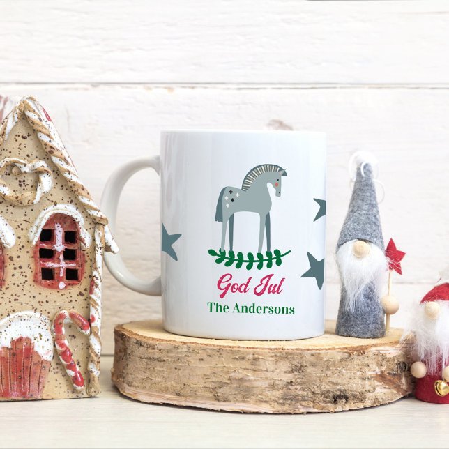Svenska God jul Dala Horse 2 Kaffemugg (Skapare uppladdad)