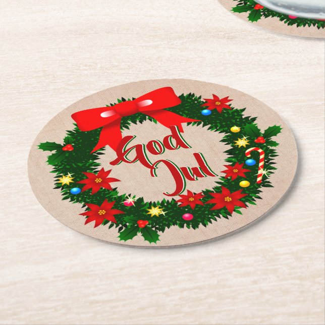 Svenska Gud jul-dalbana Underlägg Papper Rund (Vinklad)