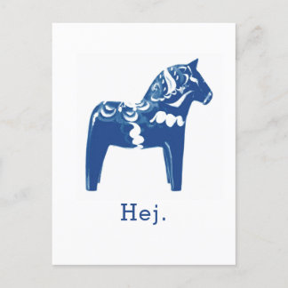 Svenska Hej Dala Horse Blue White-mall Vykort