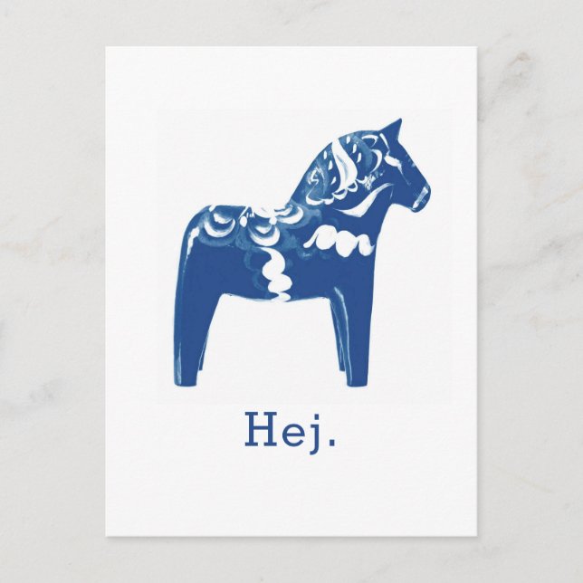 Svenska Hej Dala Horse Blue White-mall Vykort (Framsida)