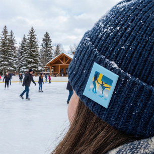 Svenska Ice Skating Duo Silhouette Knapp