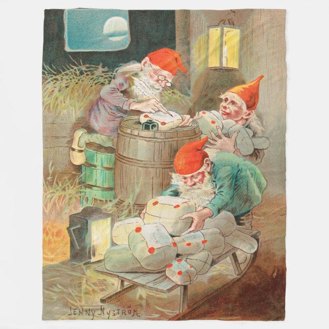 Svenska jul tomten (av Jenny Nyström) Fleecefilt (Framsidan)