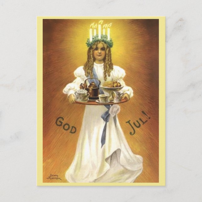 Svenska julflickan Lit Candle-andedräkt Vykort (Framsida)