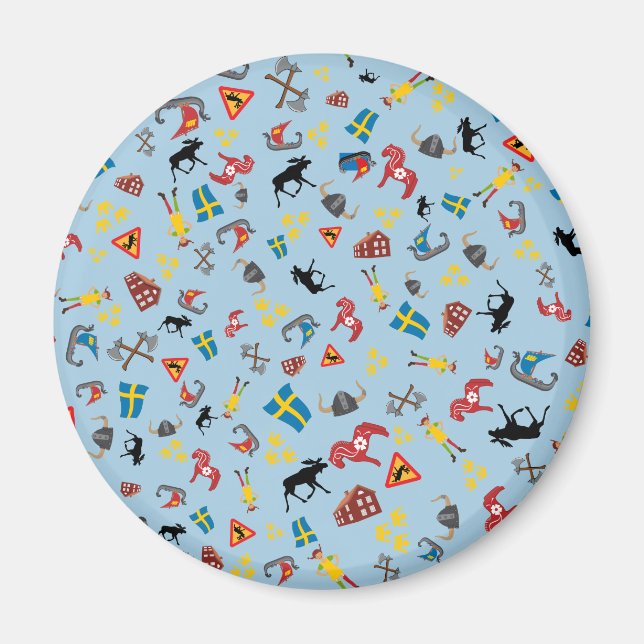 Svenska kulturföremål i blå bakgrund magnet (Framsidan)