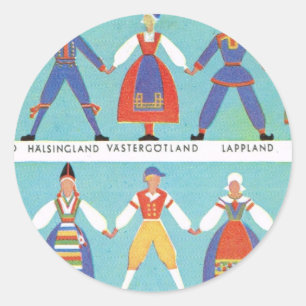 Svenska regionala dräkter för vintage runt klistermärke