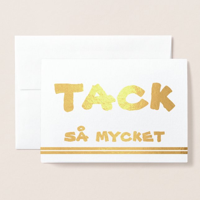 Svenska Tack i Guld Folierat Kort (Framsida med kuvert)