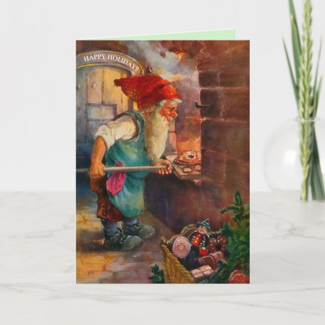 Svenska Tomten eller Elf Gingerbread Bagare Jul Kort (Framsida)