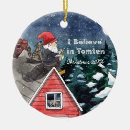 Svenska Tomten Gnome Vatten Färg Julgransprydnad Keramik