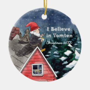 Svenska Tomten Gnome Vatten Färg Julgransprydnad Keramik