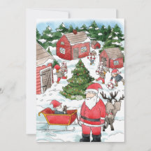 Svenska Tomten-julbyn Vattenfärg