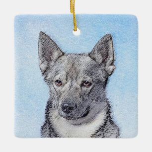 Svenska Vallhund Painting - Cute Original Hund Art Julgransprydnad Keramik