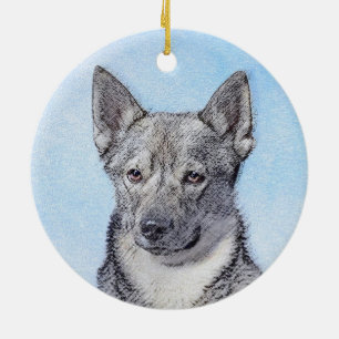 Svenska Vallhund Painting - Cute Original Hund Art Julgransprydnad Keramik