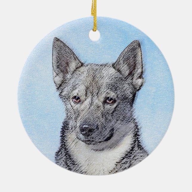 Svenska Vallhund Painting - Cute Original Hund Art Julgransprydnad Keramik (Baksidan)