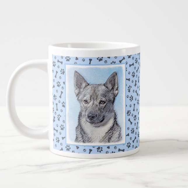 Svenska Vallhund Painting - Cute Original Hund Art Jumbo Mugg (Vänster)