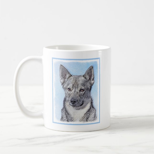 Svenska Vallhund Painting - Cute Original Hund Art Kaffemugg (Vänster)