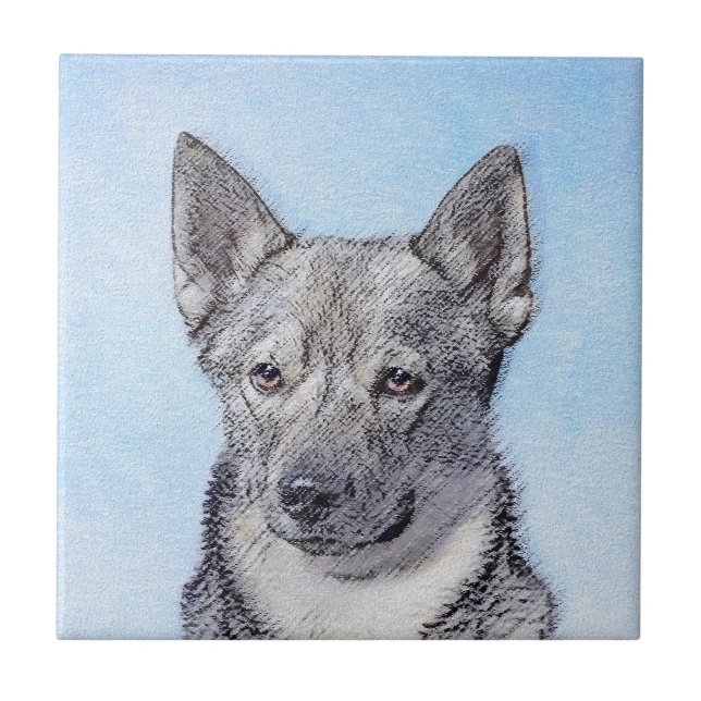 Svenska Vallhund Painting - Cute Original Hund Art Kakelplatta (Framsidan)