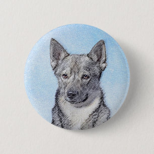 Svenska Vallhund Painting - Cute Original Hund Art Knapp