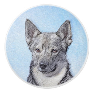 Svenska Vallhund Painting - Cute Original Hund Art Knopp