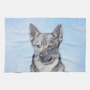 Svenska Vallhund Painting - Cute Original Hund Art Kökshandduk