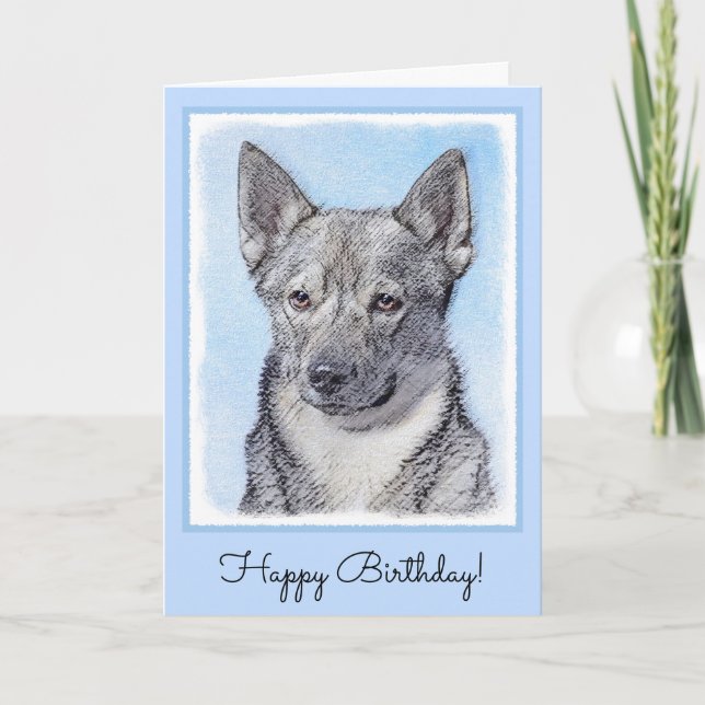 Svenska Vallhund Painting - Cute Original Hund Art Kort (Framsida)