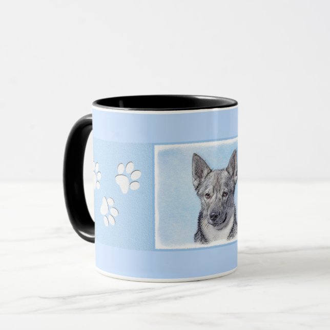 Svenska Vallhund Painting - Cute Original Hund Art Mugg (Framsida vänster)