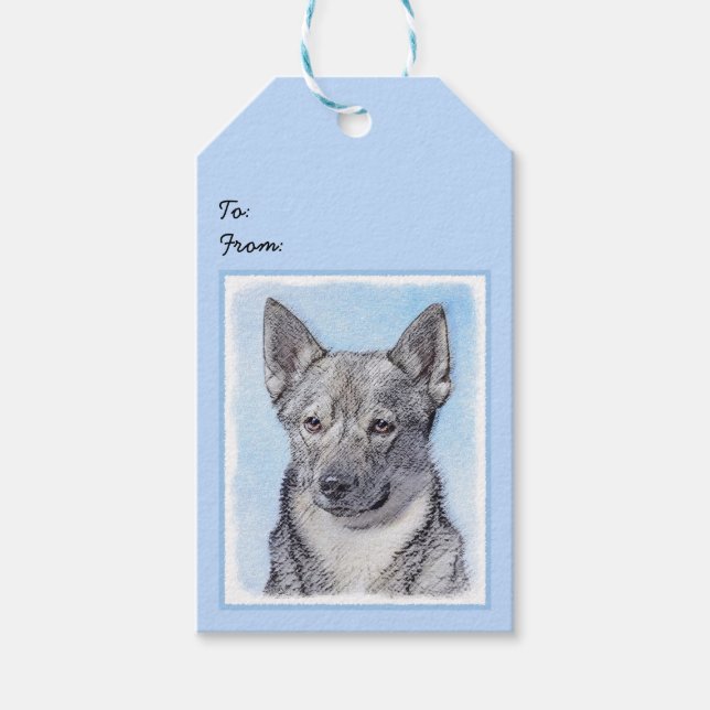 Svenska Vallhund Painting - Cute Original Hund Art Presentetikett (Framsidan)