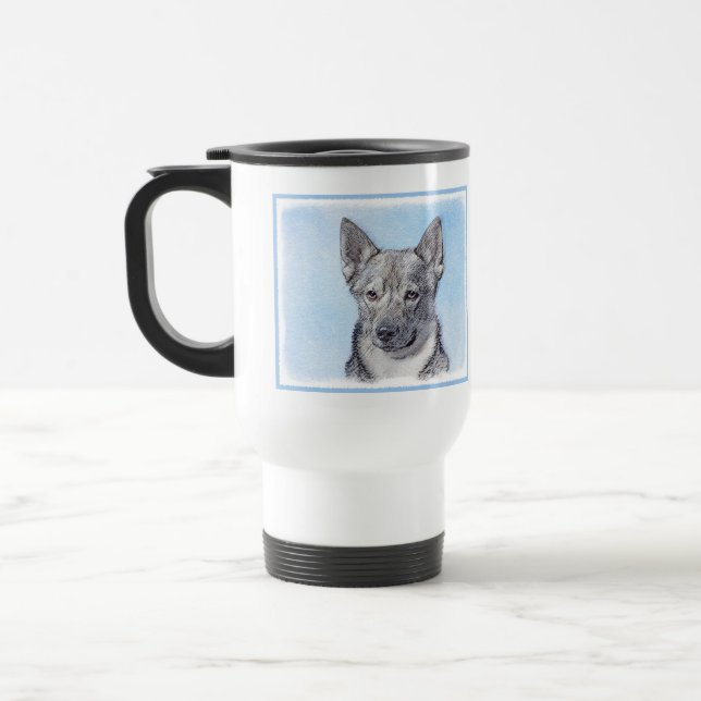 Svenska Vallhund Painting - Cute Original Hund Art Resemugg (Vänster)