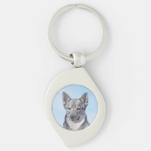 Svenska Vallhund Painting - Cute Original Hund Art Swirl Silverfärgad Nyckelring