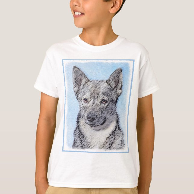 Svenska Vallhund Painting - Cute Original Hund Art T Shirt (Framsida)