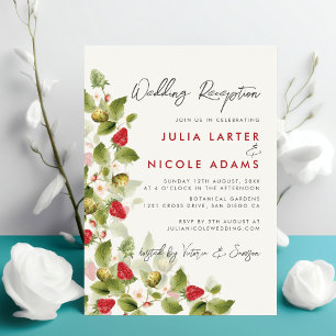 Svenska Wildblommor Strawberry Wedding Reception Inbjudningar
