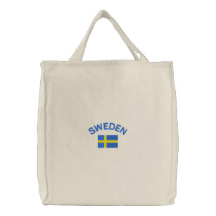 Svenskflagga i blått och gult broderad tygkasse