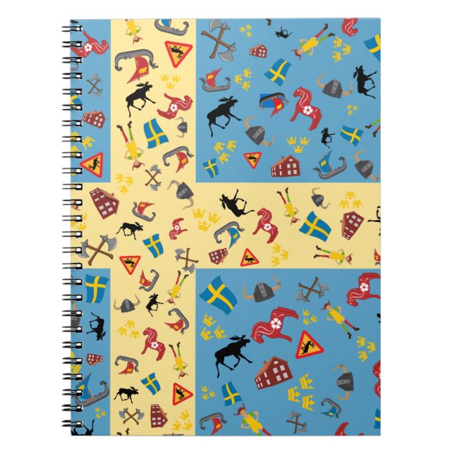 Svenskkulturobjekt med flagga anteckningsbok med spiral (Framsidan)