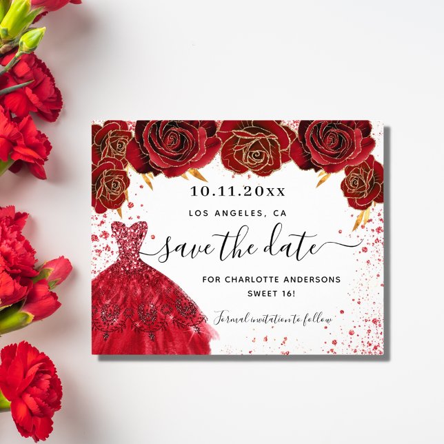 Svep 16 röda svarta vita budgeten spara datumet flygblad (Skapare uppladdad)