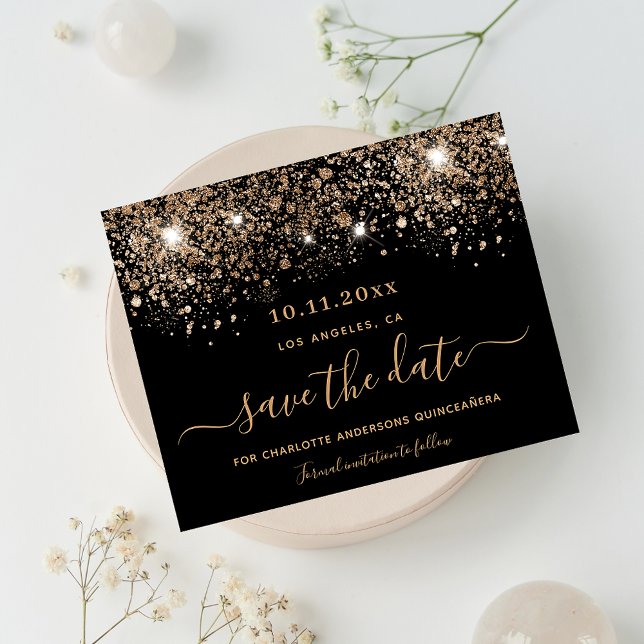 Svep 16 svarta glitter budget spara datumet flygblad (Skapare uppladdad)