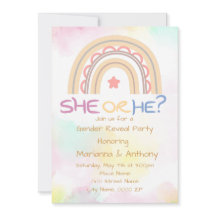 Svep Rainbow Gender Reveal Party-inbjudan