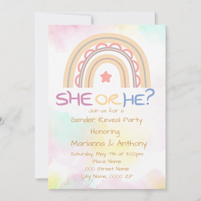 Svep Rainbow Gender Reveal Party-inbjudan Inbjudningar (Framsida)
