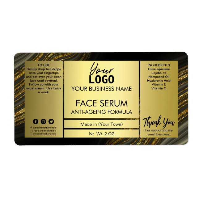 Svepande agat Glitter Guld Hair-serumetikett Fraktsedel (Framsidan)