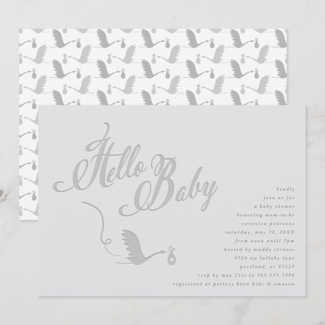 Svepande Stork Baby Shower Inbjudningar (Fram/baksida)