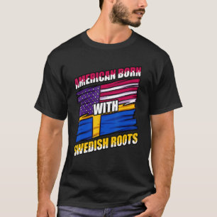 Sverige Amerikansk Flagga Svensk USA Svenska Rött T Shirt