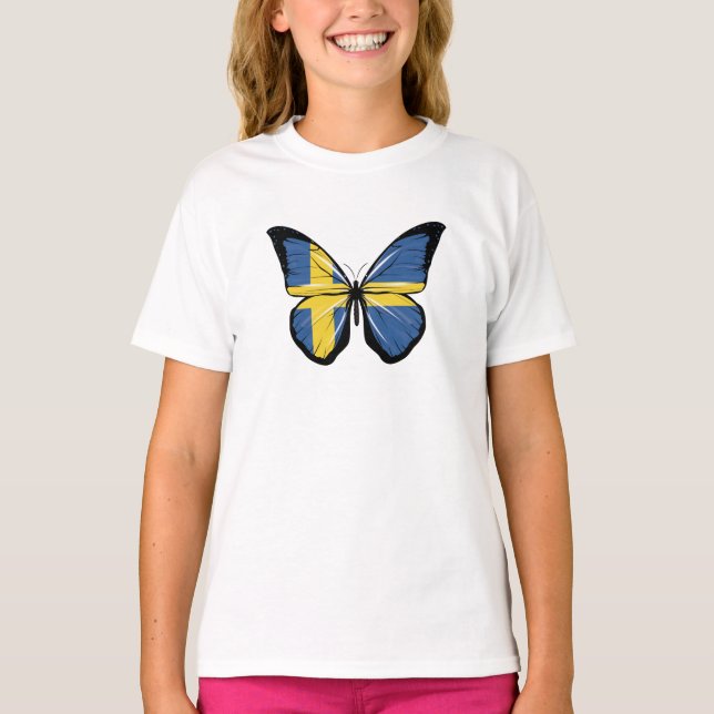 Sverige Butterfly Flagga T Shirt (Framsida)