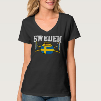 Sverige Curling Broom Winter Ice Sports svensk Fla T Shirt
