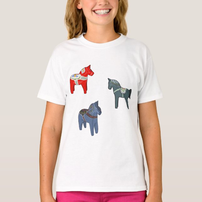 Sverige Dala Horse Dalecarlian Svenska T Shirt (Framsida)