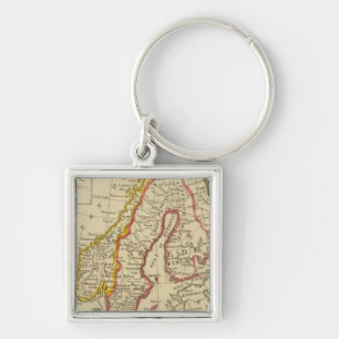 Sverige, Danmark, Norge, Finland, Island Fyrkantig Silverfärgad Nyckelring