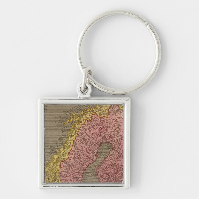 Sverige, Danmark, Norge Fyrkantig Silverfärgad Nyckelring (Framsidan)