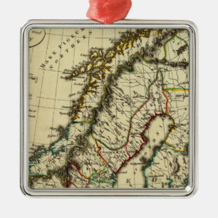 Sverige Danmark, norge med skisserade gränser Julgransprydnad Metall