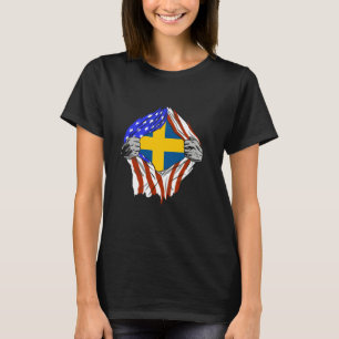 Sverige Flagga Bröst USA Amerika Svensk Stolthet S T Shirt