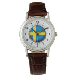 Sverige Flagga Classic Brown Leather Watch Armbandsur