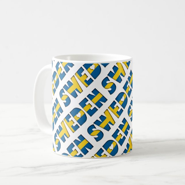 Sverige Flagga Färg Typography Mönster Hearts Kaffemugg (Framsida vänster)