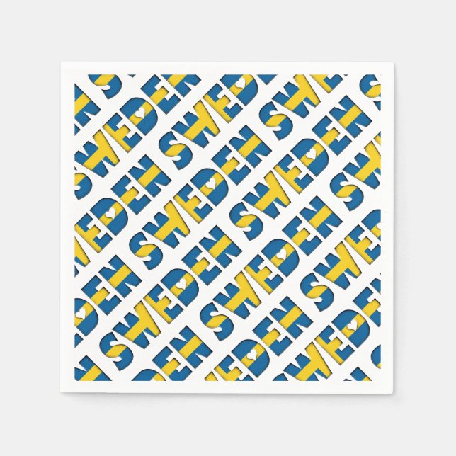 Sverige Flagga Färg Typography Mönster Hearts Pappersservett (Framsidan)